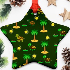 Turtle And Palm On Green Pattern Star Ornament (two Sides) by Daria3107