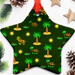 Turtle And Palm On Green Pattern Star Ornament (Two Sides) Front