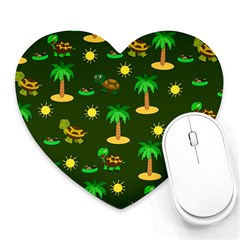 Turtle And Palm On Green Pattern Heart Mousepads by Daria3107