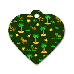 Turtle And Palm On Green Pattern Dog Tag Heart (two Sides) by Daria3107