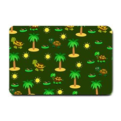 Turtle And Palm On Green Pattern Small Doormat  by Daria3107