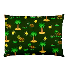 Turtle And Palm On Green Pattern Pillow Case by Daria3107