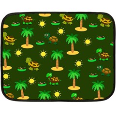 Turtle And Palm On Green Pattern Double Sided Fleece Blanket (mini)  by Daria3107