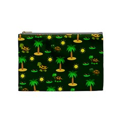 Turtle And Palm On Green Pattern Cosmetic Bag (medium) by Daria3107