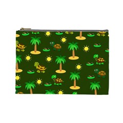 Turtle And Palm On Green Pattern Cosmetic Bag (large) by Daria3107