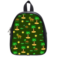 Turtle And Palm On Green Pattern School Bag (small) by Daria3107