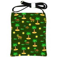 Turtle And Palm On Green Pattern Shoulder Sling Bag by Daria3107