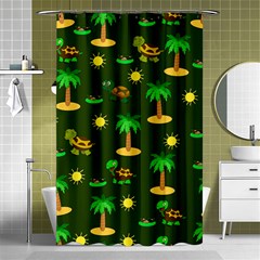 Turtle And Palm On Green Pattern Shower Curtain 48  X 72  (small)  by Daria3107