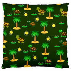 Turtle And Palm On Green Pattern Large Cushion Case (one Side) by Daria3107