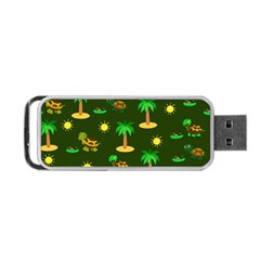 Turtle And Palm On Green Pattern Portable Usb Flash (one Side) by Daria3107