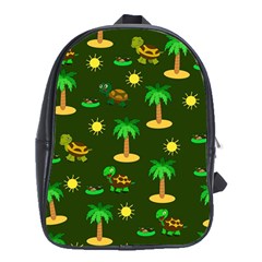 Turtle And Palm On Green Pattern School Bag (xl) by Daria3107