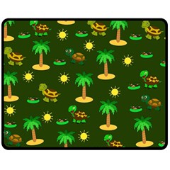 Turtle And Palm On Green Pattern Double Sided Fleece Blanket (medium)  by Daria3107