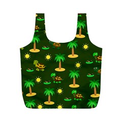 Turtle And Palm On Green Pattern Full Print Recycle Bag (m) by Daria3107