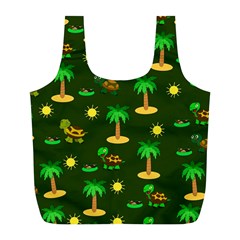 Turtle And Palm On Green Pattern Full Print Recycle Bag (l) by Daria3107