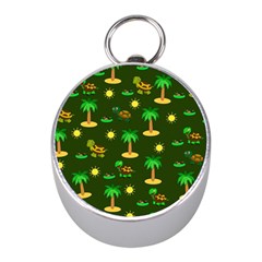 Turtle And Palm On Green Pattern Mini Silver Compasses by Daria3107