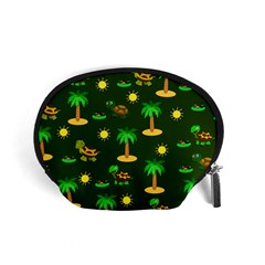 Turtle And Palm On Green Pattern Accessory Pouch (small) by Daria3107