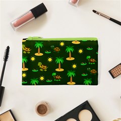 Turtle And Palm On Green Pattern Cosmetic Bag (xs) by Daria3107