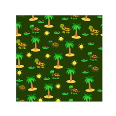 Turtle And Palm On Green Pattern Small Satin Scarf (square) by Daria3107