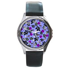 Purple Flower On Lilac Round Metal Watch by Daria3107