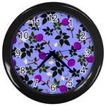 Purple Flower On Lilac Wall Clock (Black) Front