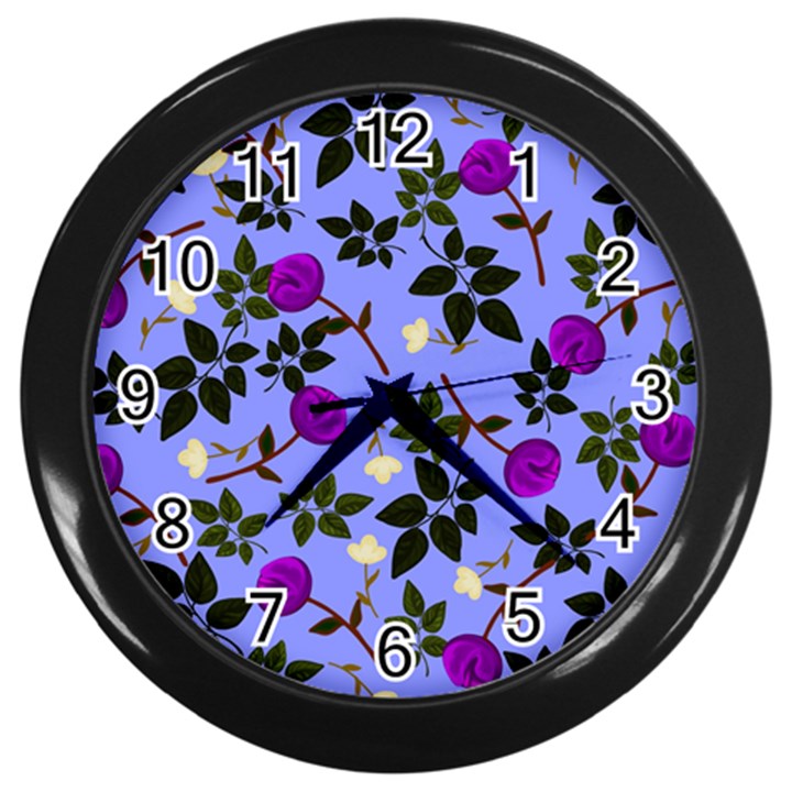 Purple Flower On Lilac Wall Clock (Black)