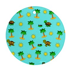 Turtle And Palm On Blue Pattern Ornament (round) by Daria3107