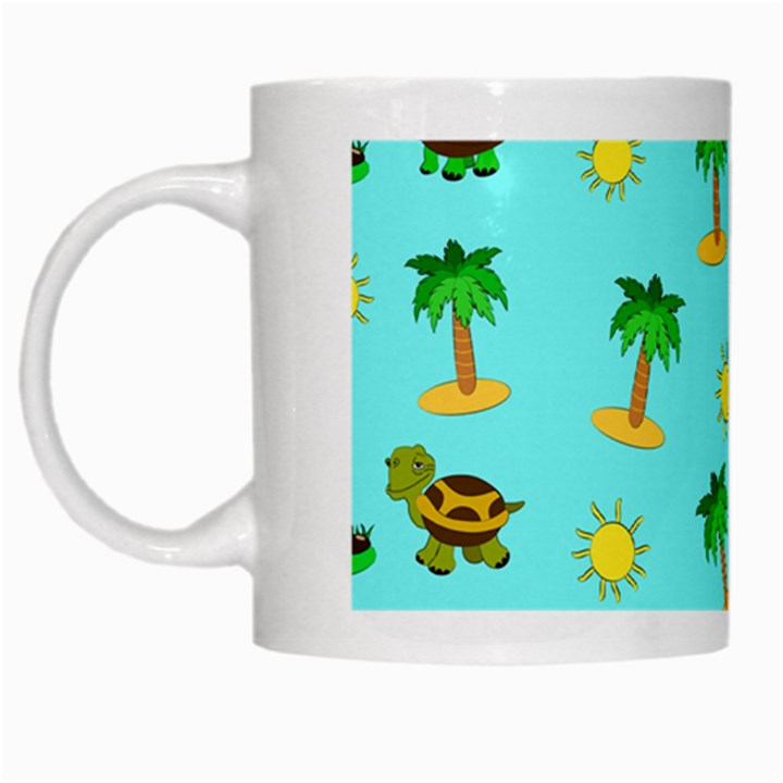 Turtle And Palm On Blue Pattern White Mugs