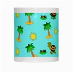 Turtle And Palm On Blue Pattern White Mugs Center