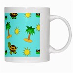 Turtle And Palm On Blue Pattern White Mugs Right