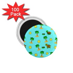 Turtle And Palm On Blue Pattern 1 75  Magnets (100 Pack) 