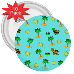 Turtle And Palm On Blue Pattern 3  Buttons (10 Pack)  by Daria3107