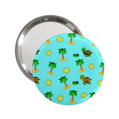 Turtle And Palm On Blue Pattern 2 25  Handbag Mirrors by Daria3107