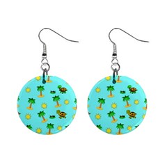 Turtle And Palm On Blue Pattern Mini Button Earrings by Daria3107