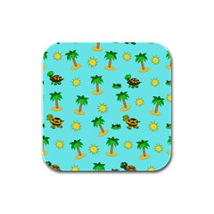 Turtle And Palm On Blue Pattern Rubber Square Coaster (4 Pack)  by Daria3107