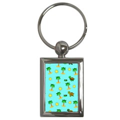 Turtle And Palm On Blue Pattern Key Chain (rectangle)