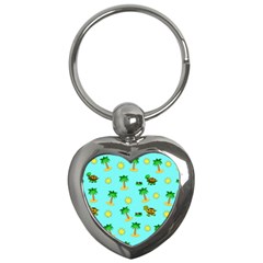 Turtle And Palm On Blue Pattern Key Chain (heart)