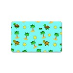 Turtle And Palm On Blue Pattern Magnet (Name Card) Front