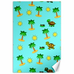 Turtle And Palm On Blue Pattern Canvas 24  X 36  by Daria3107