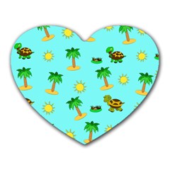 Turtle And Palm On Blue Pattern Heart Mousepads