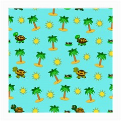 Turtle And Palm On Blue Pattern Medium Glasses Cloth by Daria3107