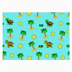 Turtle And Palm On Blue Pattern Large Glasses Cloth by Daria3107