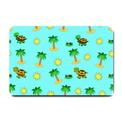 Turtle And Palm On Blue Pattern Small Doormat 