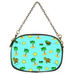 Turtle And Palm On Blue Pattern Chain Purse (one Side)