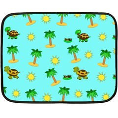 Turtle And Palm On Blue Pattern Double Sided Fleece Blanket (mini)  by Daria3107