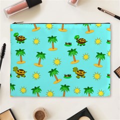 Turtle And Palm On Blue Pattern Cosmetic Bag (xl)