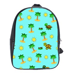 Turtle And Palm On Blue Pattern School Bag (large) by Daria3107