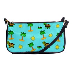 Turtle And Palm On Blue Pattern Shoulder Clutch Bag by Daria3107