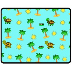 Turtle And Palm On Blue Pattern Fleece Blanket (medium) 