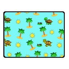 Turtle And Palm On Blue Pattern Fleece Blanket (small) by Daria3107