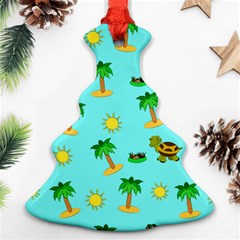 Turtle And Palm On Blue Pattern Christmas Tree Ornament (two Sides)